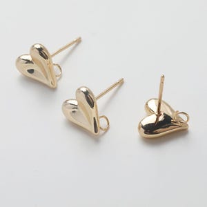 6pcs 14k Gold Plated Brass Heart Earring Posts,  Ear Studs, Earrings accessories