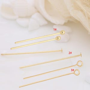 100pcs  Gold Plated Brass Eye Pins Flat Head Pin Diy Jewelry Making Findings