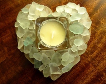 Norfolk Seaglass tea light holder - Mother's day candle - Norfolk candle gift - Romantic Valentine Gift  - Seaglass candle holder