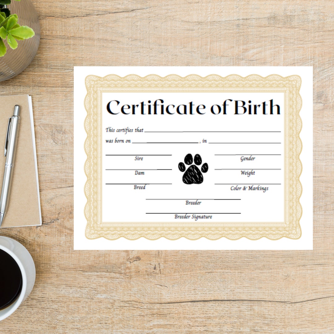Printable Puppy Birth Certificate Dog Birth Certificate Pet Birth
