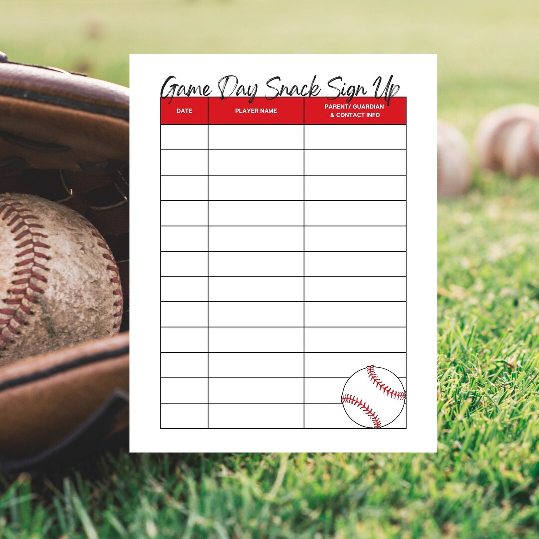 Baseball Game Day Snack Signup Sheet Printable Signup Template Kids