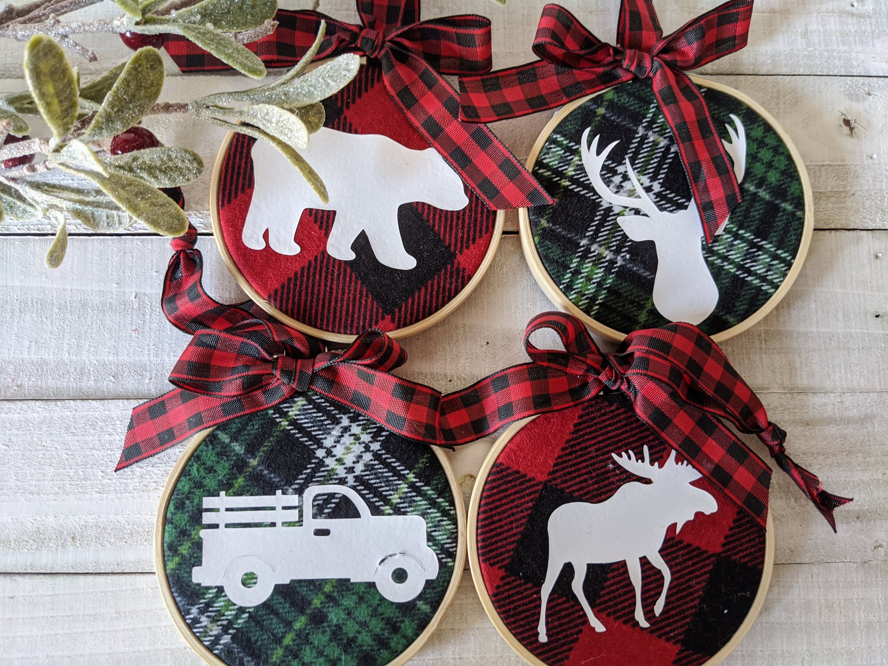 Christmas ornaments set of 4 plaid embroidery hoop  etsy Christmas ornaments set of 4 plaid embroidery hoop  etsy