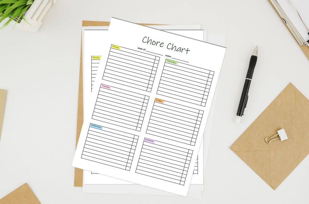 Printable Weekly Chore Chart Template (PDF & Word) - Etsy