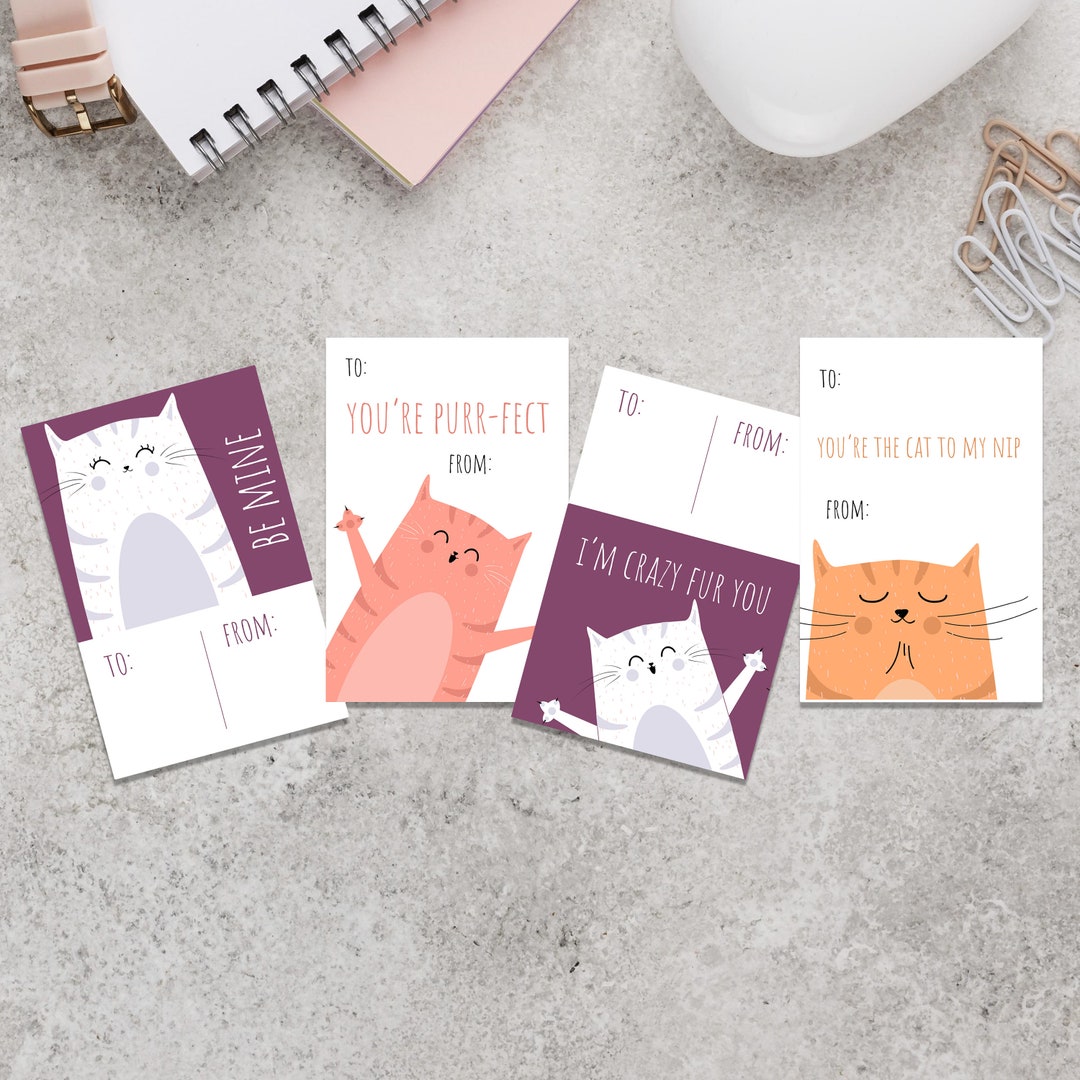 Cats Meow Valentines Cards DIY Printable Valentines Cards for Kids