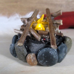 Mini Bonfire that will Light Up also Little Firepit or Campfire to be used in Miniature Display Collections or Dollhouse or Small Thing
