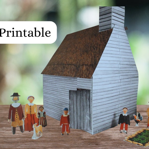 Paper Doll House Toy, Replica Miniature Colonial Plymouth Plantation Dolls, Homeschool History, Mayflower, Build a Mini House, Playset