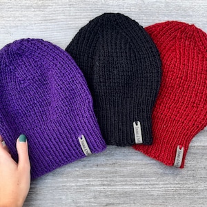 Unisex Wool Slouchy Beanie, Slouchy Winter Beanie, Unisex Wool Toboggan, Lightweight Textured Beanie, 100% Wool Toque, Reversible Beanie