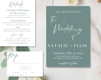 Modern Wedding Invitation Suite, Wedding Invitation Template Download, Editable Modern Wedding Invite, Instant Download, Natalie