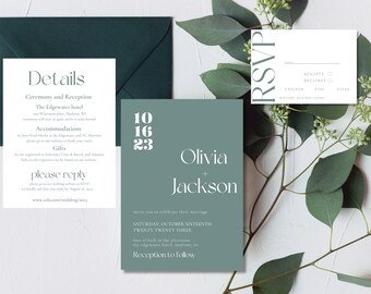 Minimalist Wedding Invitation Suite, Wedding Invitation Template Download, Editable Modern Wedding Invite, Instant Download, Olivia