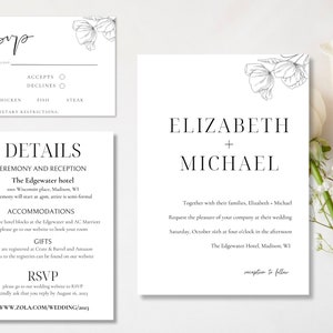 Classic Wedding Invitation Suite, Wedding Invitation Template Download, Editable Modern Wedding Invite, Instant Download, Elizabeth image 1