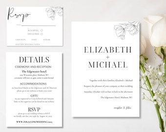 Classic Wedding Invitation Suite, Wedding Invitation Template Download, Editable Modern Wedding Invite, Instant Download, Elizabeth