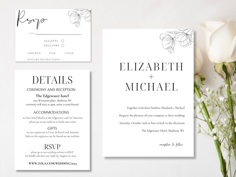 Classic Wedding Invitation Suite, Wedding Invitation Template Download, Editable Modern Wedding Invite, Instant Download, Elizabeth image 1