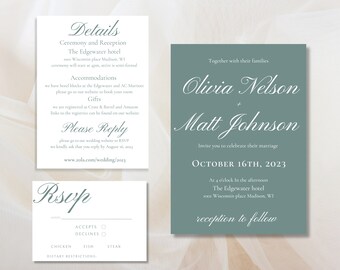 Classic Wedding Invitation Suite, Wedding Invitation Template Download, Editable Modern Wedding Invite, Instant Download, Nelson