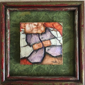 Couch Potato: Mixed Media Original Art. Framed and Matted by the Artist. 9 5/16&quot; X 9 5/16&quot; Outsider Art.