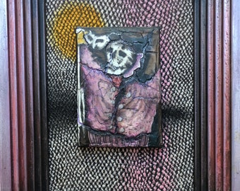 Masquerade: Original Mixed Media Painting by Tazz. 8.75" X 6.75." Framed by the Artist. Outsider Art. Stand or Hang.