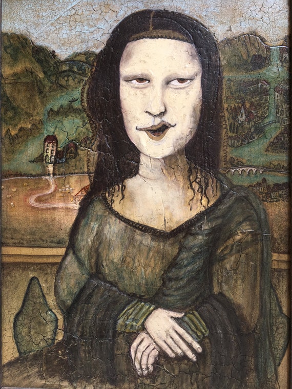 Moaning Lisa: Original Mixed Media Painting by Tazz. 23.5