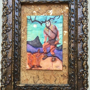 Kachina: Original Mixed Media Painting by Tazz. 13&quot; X 9.25&quot; X 3/4.&quot; Framed and matted by the Artist.Outsider Art.