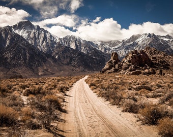 A dirt road to the Sierra Nevada Mountains