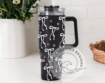 Coquette Bow 40 oz Engraved Stanley Tumbler | Full Wrap Engraved Stanley | Flirty Chic Elegant Drinkware | Quencher 2.0 | 30oz 20oz | 2