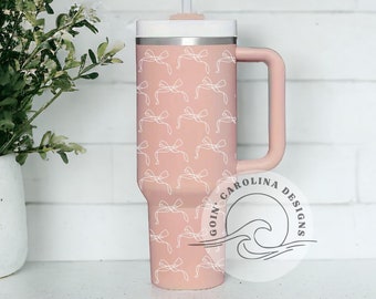 Coquette Bow 40 oz Engraved Stanley Tumbler | Full Wrap Engraved Stanley | Flirty Chic Elegant Drinkware | Quencher 2.0 | 30oz 20oz