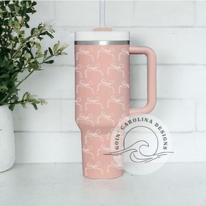 Coquette Bow 40 oz Engraved Stanley Tumbler | Full Wrap Engraved Stanley | Flirty Chic Elegant Drinkware | Quencher 2.0 | 30oz 20oz