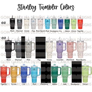 Peut inclure: Un tableau montrant les diff&eacute;rentes couleurs disponibles pour les gobelets Stanley de 20 oz et 40 oz. Les couleurs incluent le noir, le charbon de bois, la cr&egrave;me, le brouillard, le quartz rose, la piscine, l'eucalyptus, l'iris, l'alpin, le citron, le tigerlily, le silex, la lavande, le rose cr&eacute;puscule et le quartz rose.