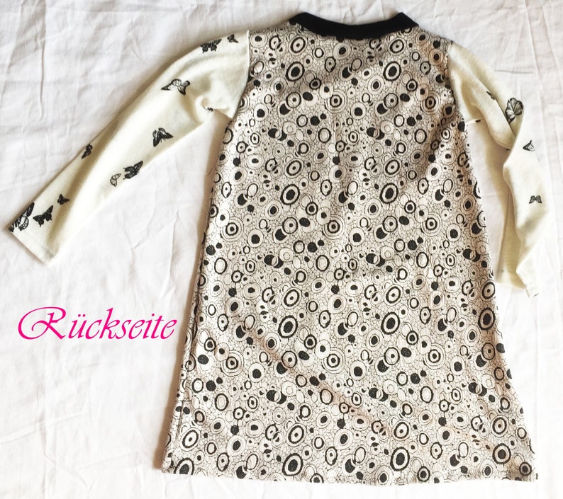 Jacquard Knit Dress Stretch Dress Birthday Wool Dress Knitted Dress Long Sleeve Beige Black Circles Dots Animals Butterflies 122 128