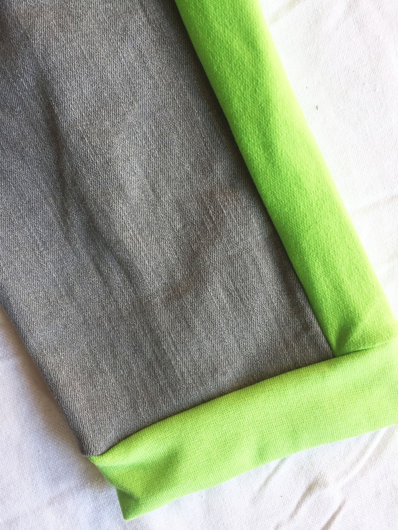 Gray Neon Green Jeans Pants Cotton Trousers Patchwork Denim Size 128-134