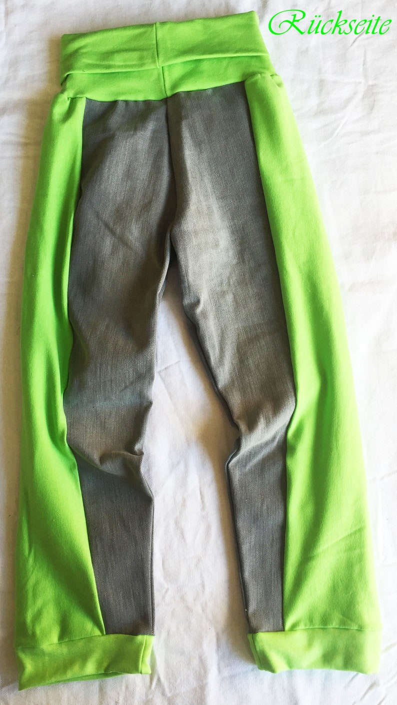 Gray Neon Green Jeans Pants Cotton Trousers Patchwork Denim Size 128-134