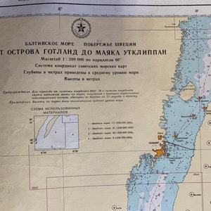 Alte Landkarte von Gotland bis Utklippan Leuchtturm, schwedische Küste UdSSR Karte