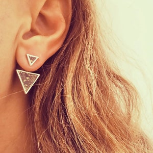 Triangle ear jackets, geometrical earrings, silver earrings