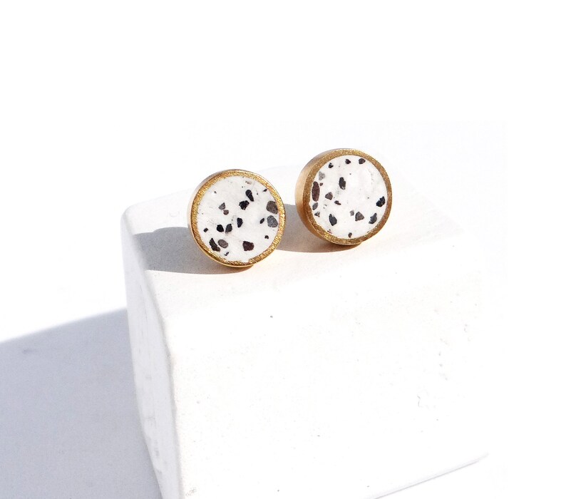 Small circle studs, modern jewelry, gold studs, geometrical earrings, concrete jewelry, silver studs, silver earrings, self gift image 9