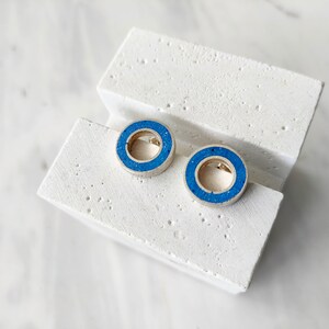 Cookie circle earrings with concrete, geometrical earrings, silver earrings, handmade jewelry, gift for her, stud earrings Blue