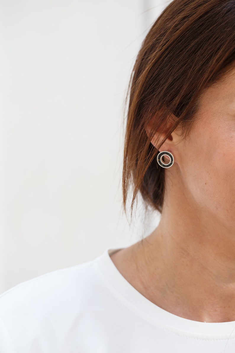 Cookie circle earrings with concrete, geometrical earrings, silver earrings, handmade jewelry, gift for her, stud earrings image 9