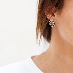 Cookie circle earrings with concrete, geometrical earrings, silver earrings, handmade jewelry, gift for her, stud earrings Black