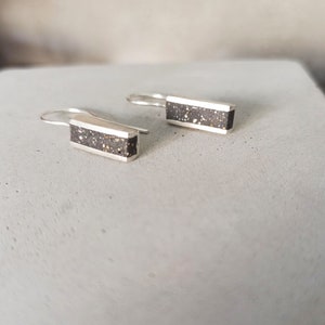 Line earrings, concrete jewelry, rectangle earrings, silver earrings, Geometric dangle earrings Black