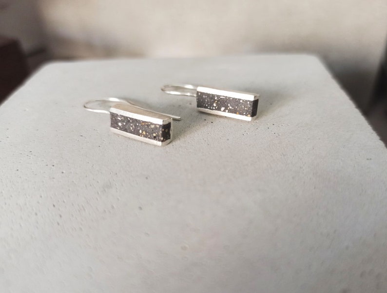 Line earrings, concrete jewelry, rectangle earrings, silver earrings, Geometric dangle earrings Black