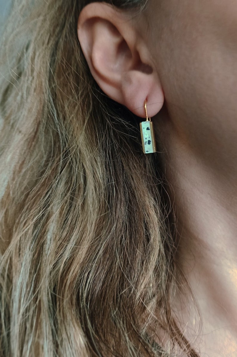 Line earrings, concrete jewelry, rectangle earrings, silver earrings, Geometric dangle earrings image 2