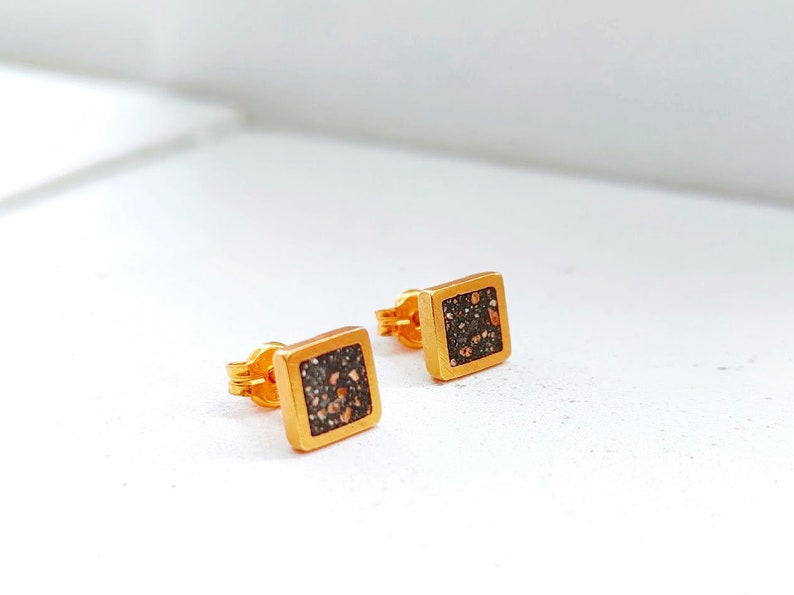 Square studs, mini studs, ear studs silver, silver earrings, minimal jewelry, everyday earrings, concrete jewelry image 2