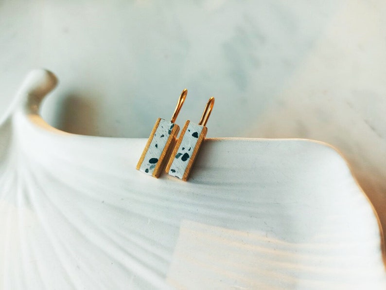 Line earrings, concrete jewelry, rectangle earrings, silver earrings, Geometric dangle earrings Black&White