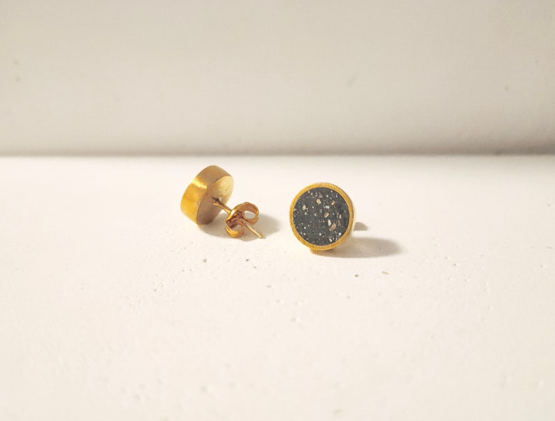 Small circle studs, modern jewelry, gold studs, geometrical earrings, concrete jewelry, silver studs, silver earrings, self gift image 6