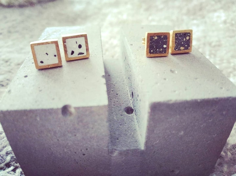 Square studs, mini studs, ear studs silver, silver earrings, minimal jewelry, everyday earrings, concrete jewelry image 4