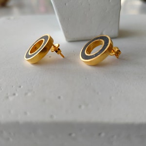 Cookie circle earrings with concrete, geometrical earrings, silver earrings, handmade jewelry, gift for her, stud earrings image 5