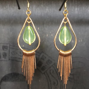 Uranium glass tear drop sunburst earrings