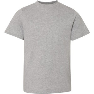 May include: A heather gray short-sleeved t-shirt.