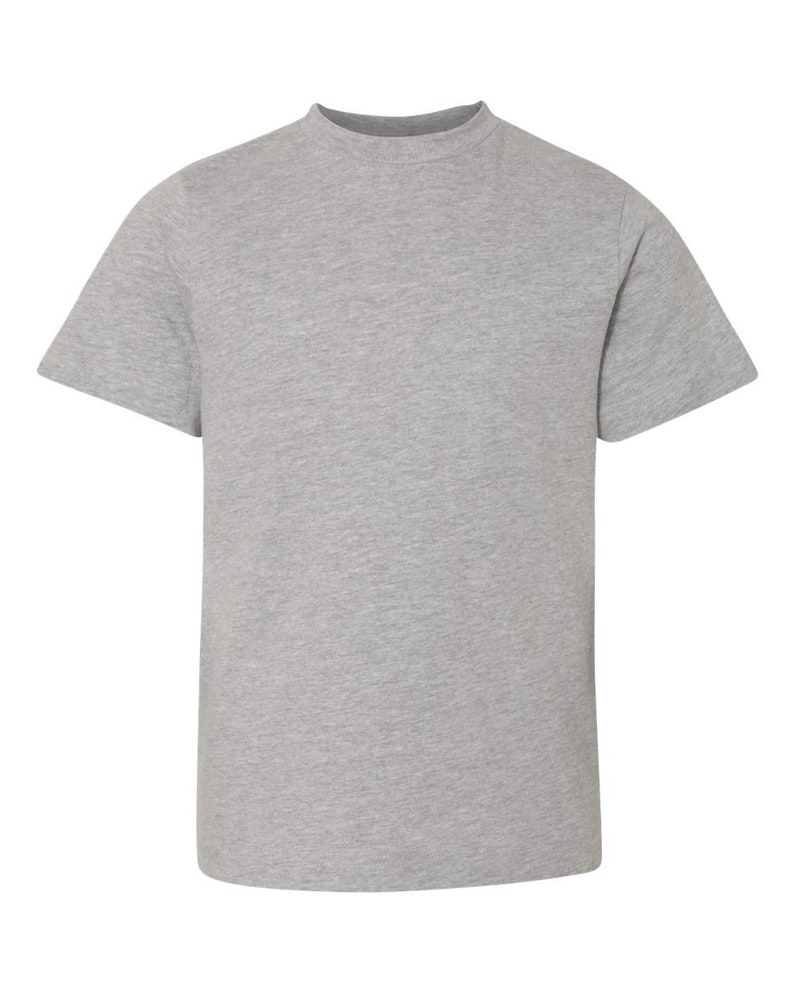 May include: A heather gray short-sleeved t-shirt.