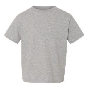 May include: A heather gray short-sleeved t-shirt.