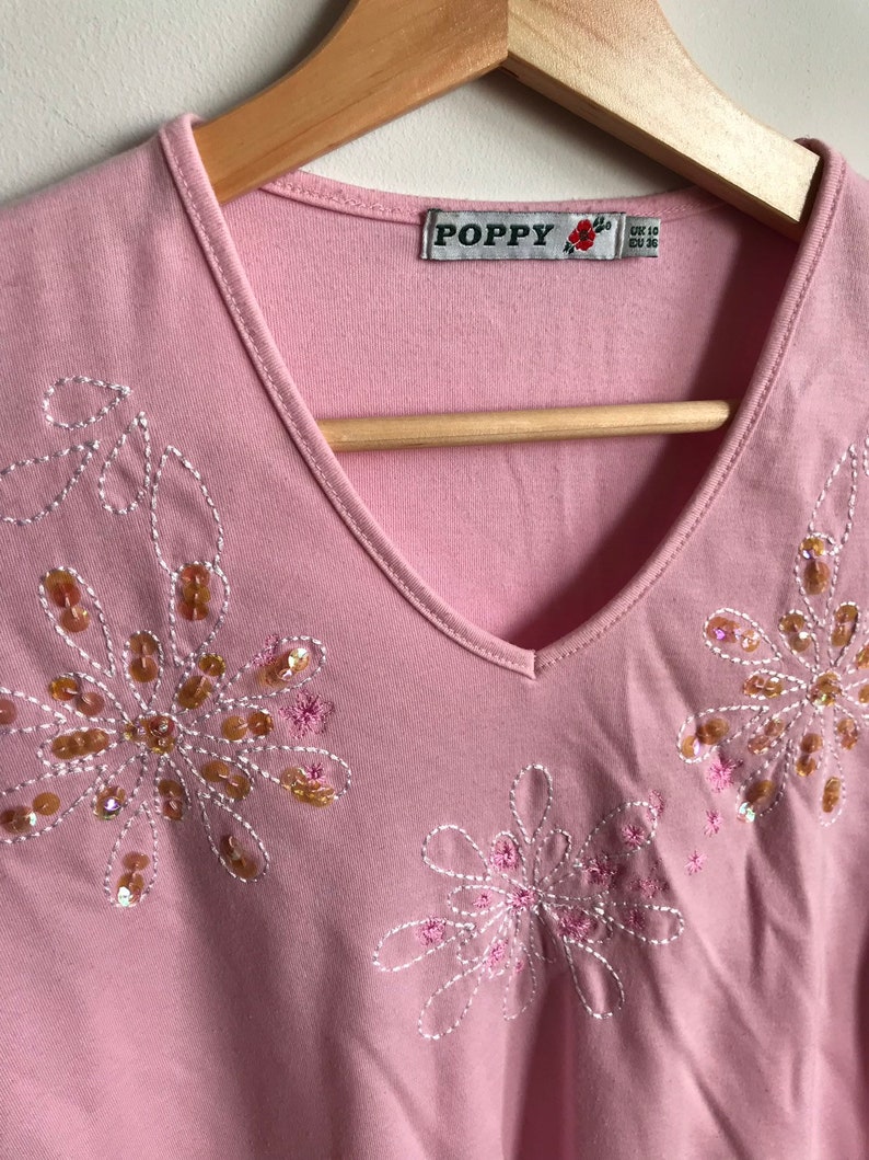 Baby Pink Cami Top with Floral Iridescent Embellishment Glastonbury Hippy Festival Basic Top Summer Beach Club Vintage