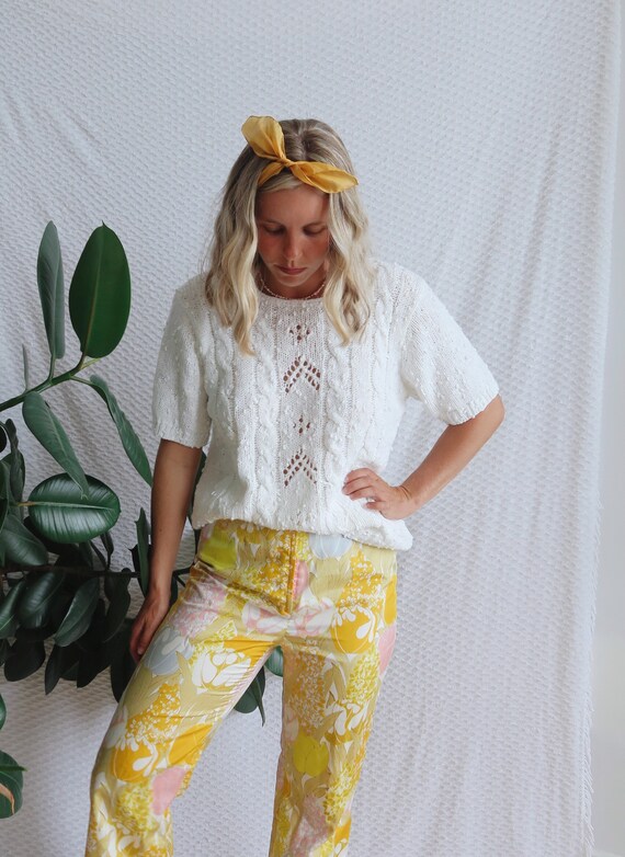 White Crochet Soft Knit Top Shirt Oversized Slouch