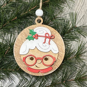 Santa and Mrs. Claus Hand-Painted/Stained Wooden Ornaments-Physical Finished Product